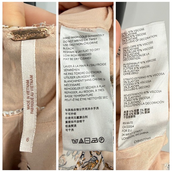 Free People Boheme Long Sleeve Square Neck Mini Dress in Ivory Floral | Size 6 - Picture 7 of 9